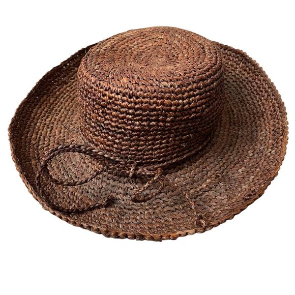 Corroboree Straw Hat Brown Tie Braided Bow Australian Packable One Size - Picture 1 of 8